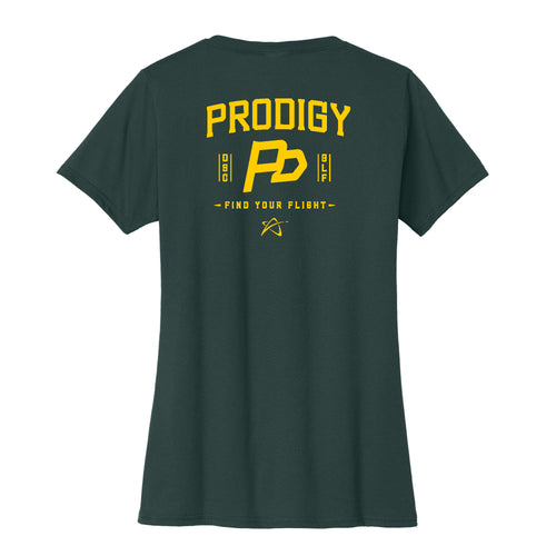 Prodigy Soft Feel Performance Women's V-Neck T-Shirt - Flight Flag Crest - Dark Green