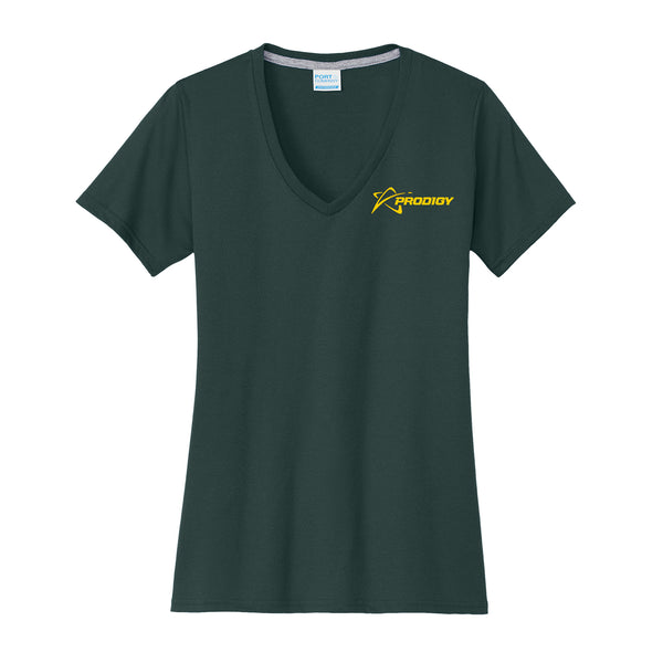 Prodigy Soft Feel Performance Women's V-Neck T-Shirt - Flight Flag Crest - Dark Green